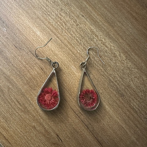 Jewelry - Elegant Silver and Pink Floral Teardrop Earrings
